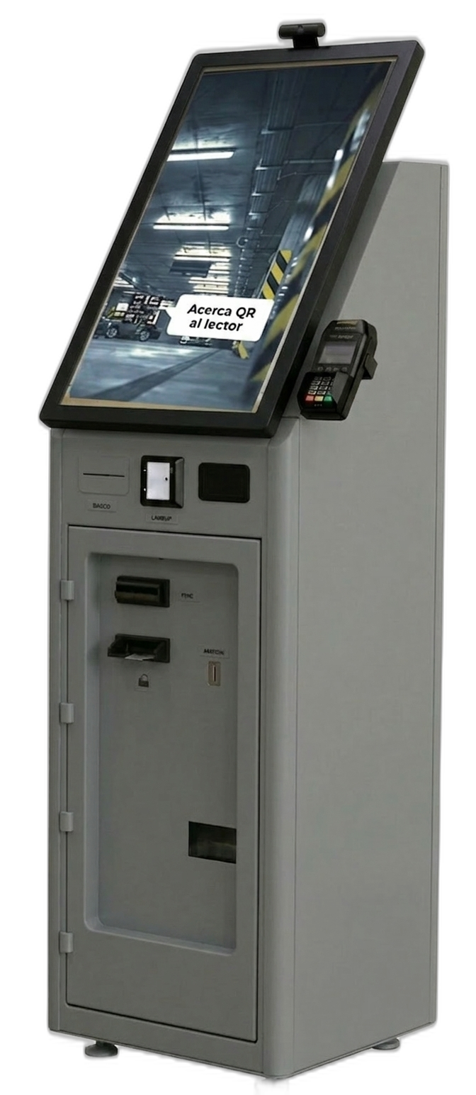 Automated Payment Station with 32-inch touchscreen accepting cash, cards and mobile payments